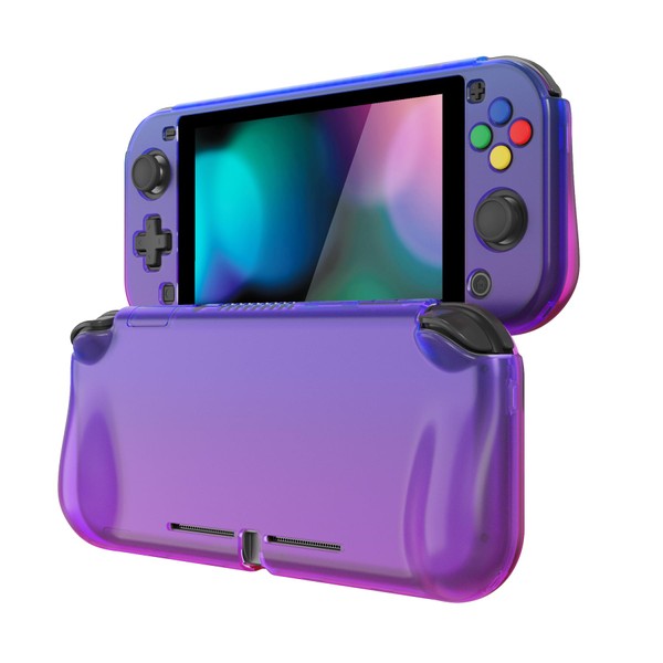 PlayVital ZealProtect Case for Nintendo Switch Lite, Protective Case Accessories, Ergonomic Grip Joycon with Protective Film and Joystick Caps for Nintendo Switch Lite (Gradient Translucent Bluebell)