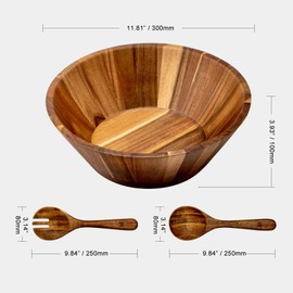 JF JAMES.F Wooden Salad Bowl, 12'' Acacia Wood Large Salad Bowl Set Big Salad Serving Bowl with Serving Utensils