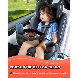 SEVEN SPARTA Car Seat Tray for Kids Toddler Travel with Soft Rubber Base, Rotatable and Removable Cup Holder Snack Tray for Food Color and Play for Family Road Trip Essentials (1, Large Base)