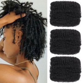Mscat 8 Inch 3 Bundles Afro Kinky Curly Braiding Bulk Women Hair for Spring Twist Hair Natural Black Afro Kinkys Bulk Hair Synthetic for Dreadlocks Extensions Repair Locs Springy Twists 30 g/pack