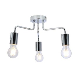 UKEW 3 Way Retro Ceiling Light - Chrome Vintage E27 LED Compatible Semi Flush Arm Lighting Fixtures for Modern Kitchen Bedroom Lounge