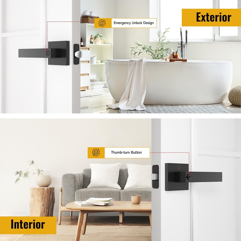 HOSOM 6 Pack Privacy Door Handles Black Door Handle Interior