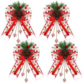 4 Pcs Christmas Bow Decor Glitter Dot Bow Ornament, Green, Vivid