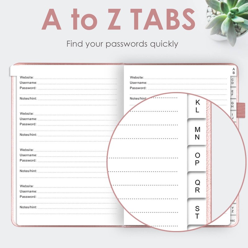 Elegant Password Book with Alphabetical Tabs - Hardcover Password Book