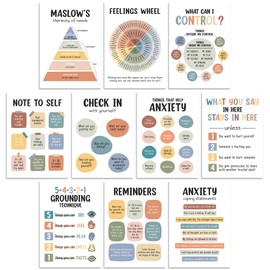 10 Pcs Care Mental Health Posters, Mental Health Matters Poster, Therapy Office Decor, Counseling Office Must Haves, School Counselor PR Colorful (Colorful)