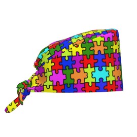 Autism Awareness Working Cap Scrub Cap with Sweatband Adjustable Unisex Men Women Tie Back Hat Nurse Surgical Caps