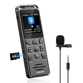 Volorful Voice Recorder, Small, 80 GB, 70 Hours of Continuous Recording, 900 Hours of Recording, IC Recorder, 1.44 Inch LCD Screen, One Button Recording, Lock Function, SD Card Compatible, A-B Repeat,