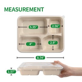 bloomoon bloomoon 4 Compartment Paper Bowls with Lids, Food-Tray-Style 4 Compartment Catering Bowl with Lid, Disposable Lunch Tray for Food Services at Party, Restaurant, Food Court - 50 Bowls 50 Lids
