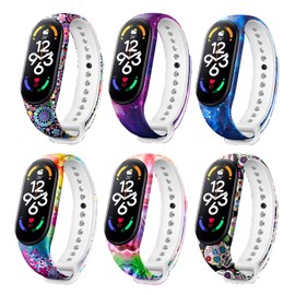 SZBAMI 6 Pack Bands Replacement for Mi Band 7 Strap Wristbands Compatible with Xiaomi Mi Band 7, Silicone Flexible Printed Pattern Strap Band for Mi Band 7 Smartwatch Xiaomi Accessories for Women Men