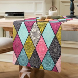 Tischläufer Rot Tischläufer Boho Tischläufer Vintage Tischläufer für Esszimmer Party Urlaub Dekoration Waschbar Küche Esstisch Dekoration für Drinnen und Draußen Urlaub Party Dekor 40 x 140 cm Boho B