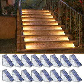 NIORSUN Solar Step Lights for Outside,16 Pack Warm White Solar Stair Lights Outdoor Waterproof IP67 Auto On Off,Solar Lights for Steps,Stair,Patio,Yard,Porch,Front Door,Sidewalk,Deck Decor