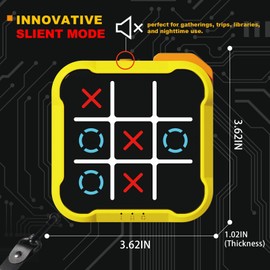 Kqxnexu 4-in-1 Electronic Tic Tac Toe Game, Handheld Digital Tic Tac Toe Bolt Game with Silent Mode, Portable Learing Toy Gift for Kids & Adults,Travel Games, Birthday Gifts.（Yellow