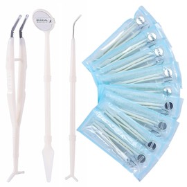 JMU 20 Pack Disposable Dental Examination Kit, 3Pcs Basic Instruments Set, Sterile Packaging, Dental Mirror Explorer Probe Plier, Oral Cleaning Dentist Tools (3pcs a Set, 20 Sets)