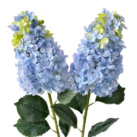JINWOE Blue Artificial Hydrangeas Silk Flowers, 2Pcs 31.5" Full Large Lifelike Panicled Hydrangea Artificial Flowers for Decoration, Fake Spring Flower with Tall Vase for Bouquets Home Kitchen Table