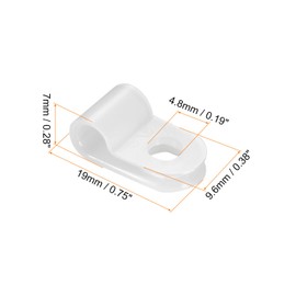 Rebower 100pcs R Type Cable Clips Wire Management Clamp for Wire Neat Storage Nylon 5mm White