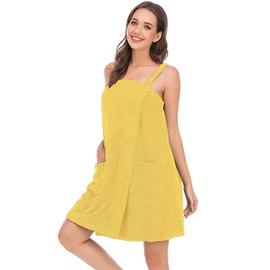 Vanrose Jan - Toallas de baño para mujer con correas de bolsillo, toalla de spa y diadema para el cabello, Amarillo, S