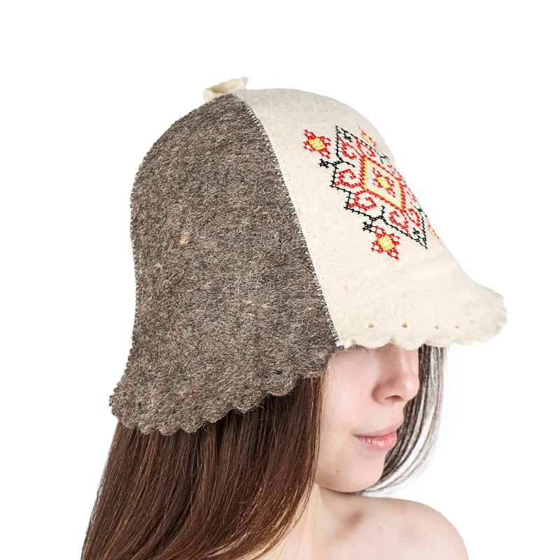 SHSH trade group Ukrainian Wool Sauna Hat Embroidered Ornament Vyshyvanka