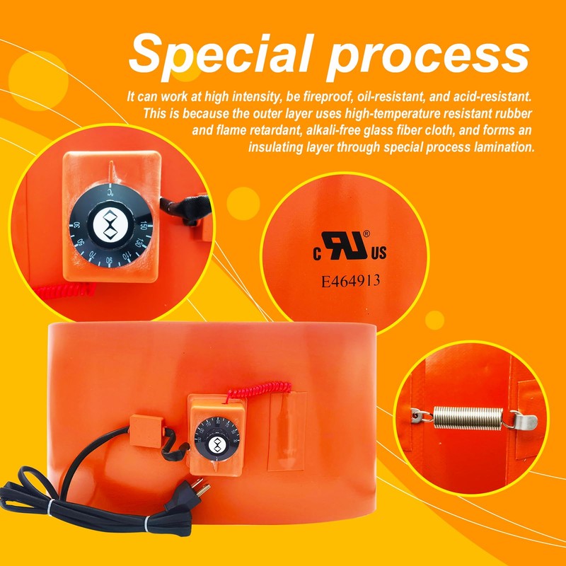 55-Gallon Metal Drum Heater，10 * 68.5 inch Insulated Band Heater，1200