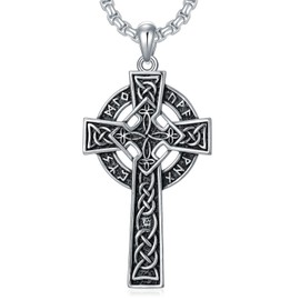 Shusukue Cross Pendant Chain 925 Sterling Silver Rose Cross Vintage Necklace Crucifix Chain Gothic Religious Jewellery Gift for Women Men Girls Boys, Sterling Silver