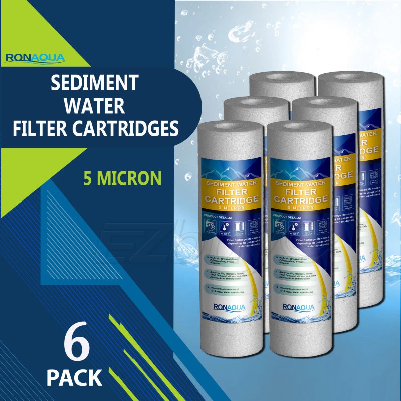 Ronaqua 6 Pack Sediment 5 Micron Water Filter Cartridges 2.5"