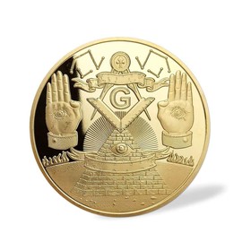 Masonic Challenge Coin Gold Plated for Freemason Coin 3D Design with Case