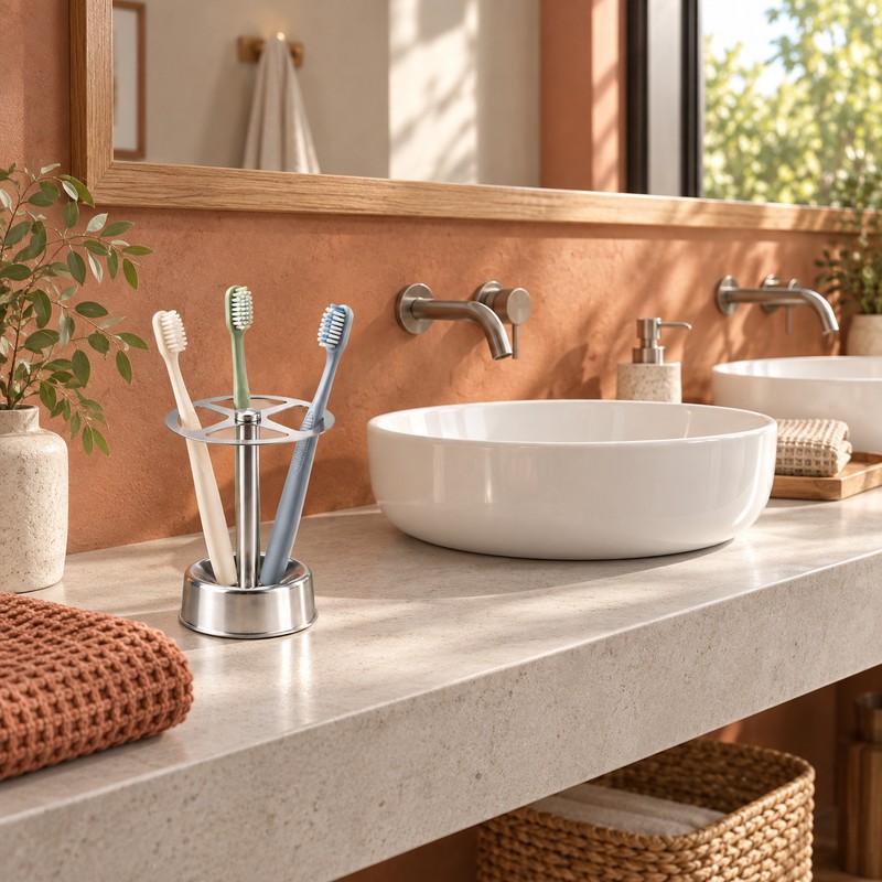 Stainless Steel Toothbrush Holder, Makeup Brush Organizer with 4 Slots,