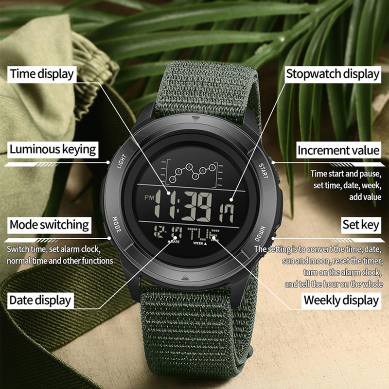 Men's Military Command Sports Watch Breathable Calendar Alarm Stopwatch Pedometer