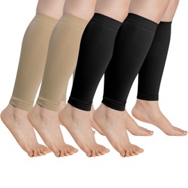 HOVEOX 4 Pairs Calf Compression Sleeves for Men and Women Leg Sleeves Footless Compression Socks for Running Cycling Sports (4, Black and Nude)