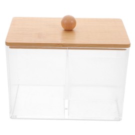 STOBAZA Cotton Pad Storage Box Bamboo Lid Cosmetic Organizer for Bathroom Counter Multifunctional Makeup Dispenser for Cotton Swabs Brushes and Office Supplies