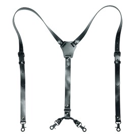 Lawevan Men's Y-Shaped Suspenders, Wide 0.8 inches (20 mm), Thin Double Layer Cowhide Leather, Belt, Soft, Fashion, Leather, Snap Hook, Black