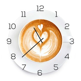levandeo Glass Wall Clock 30 x 30 cm Glass Picture Kitchen Cappuccino Coffee Decoration