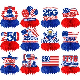 4th of July Centerpieces,12pcs 4th of July Table Decorations Patriotic Table Centerpieces Memorial Day Decorations Honeycomb for Veterans Labor Presidents Flag Memorial Day