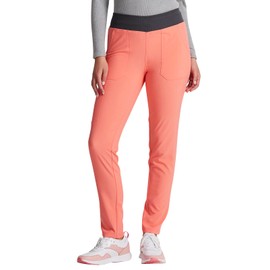 Dickies EDS Essentials Women Scrubs Pant Mid Rise Tapered Leg Pull-on DK090, L, Ravishing Coral/Pewter