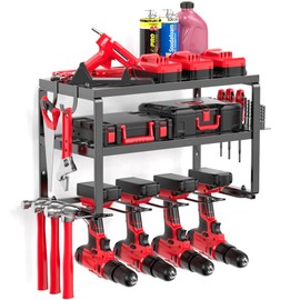 MAVIKS Heavy Duty Drill Holder & Power Tool Organizer Wall Mount, Metal Cordless Tool Organizer for Cordless Drill, Accessory Holder Rack Suitable for Workshop Garage (3 Tier 4 Drill Holder)