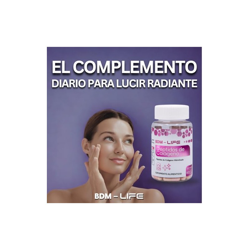 BDM LIFE Péptidos de Cólageno Hidrolizado, Suplemento alimenticio, 60 Cápsulas