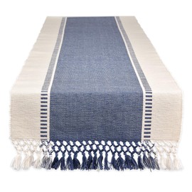DII Dobby Stripe Woven Table Runner, 13x108 (13x113.5, Fringe Included) French Blue