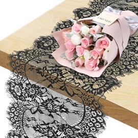 SLYB Black Lace Table Runner - 14x118 Inch Elegant Vintage Table Runner for Weddings, Bridal & Baby Showers, Romantic Party Decor (1PC, Delicate Floral Pattern, Premium Polyester Lace)