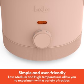 bella 1.5 Qt Slow Cooker with 3 Heat Manual Control, EverGood™ Ceramic Nonstick Coating, Dishwasher Safe Stoneware Pot and Tempered Glass Lid, Tangle Free Cord Wrap & Cool Touch Handles, Blossom
