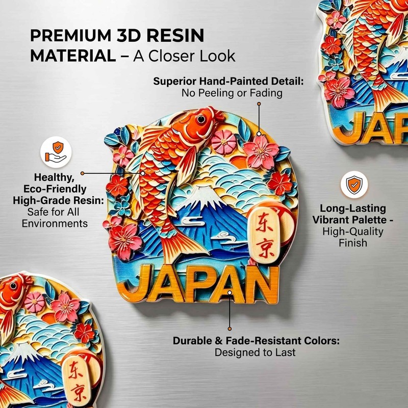 3D Resin Fridge Magnet Japan Tokyo Fuji Mountain Koi Sakura