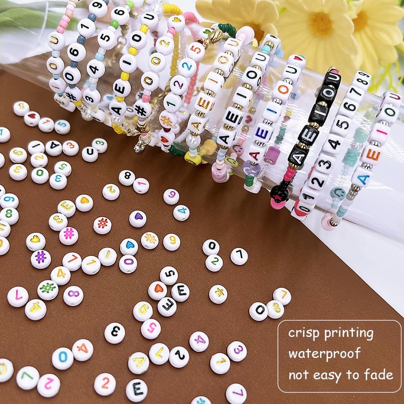 MIIIM 1000pcs Vowel Pony Letter Beads for Keychains Making (A,