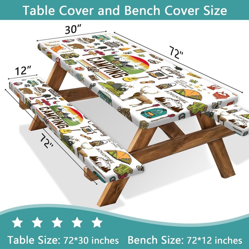 Picnic Table Cover with Bench Covers Camper RV Camping Essentials