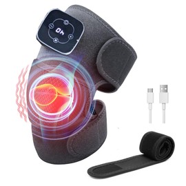 FullyWarms Heated Knee Massager,Heating Knee Support Brace Wrap with Massage,3-in-1 Knee Elbow Shoulder Massager with 3 Vibrations Modes, 5 Heating Levels (1 Pack +Grey)