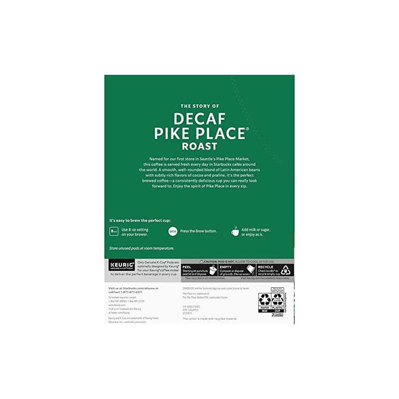 Starbucks Pike Place Decaf Coffee, Keurig (100684)