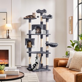 Yaheetech 79in Multi-Level Cat Trees Indoor Cat Tower with Sisal-Covered Scratching Posts, Plush Perches and Condo for Kittens, Cats and Pets - Dark Gray and White