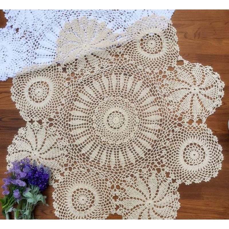 Hetao 100% Cotton Handmade Crochet Round Tablecloth Doilies Lace Table