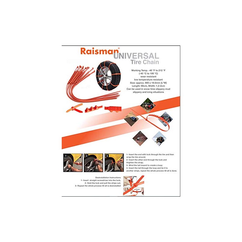 Raisman Universal Emergency Traction Snow Tire Chains Anti-Skid Nylon Cable