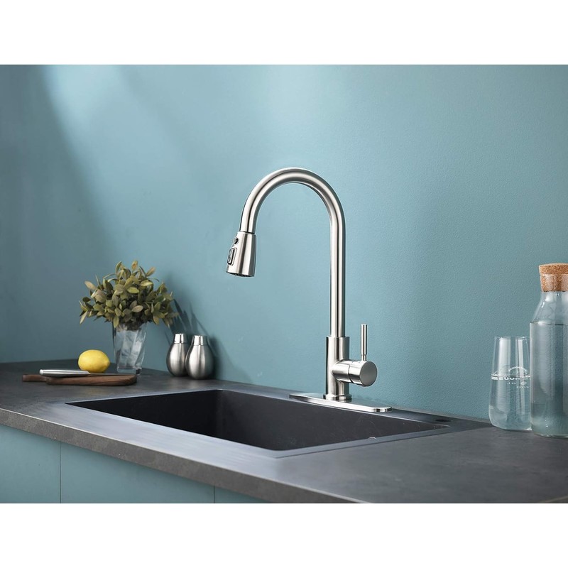 Kitchen Faucet with Pull Down Sprayer, Lead-Free Modern Single Handle