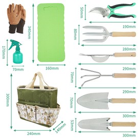 Gardening Tools Set, 10 Pieces Garden Hand Tool Gift Kit,Garden Tool Kit with Outdoor Hand Tools,Stainless Steel Hand Tools Gift Kit with Heavy Duty Tool Bag, Gardening Gifts for Women & Men (Red)