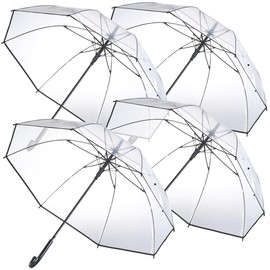 Carlo Milano Glockenregenschirm: 4er-Set transparente Stock-Regenschirme, Stahl & Fiberglas, Ø 100 cm (Regenschirm transparent Automatik, Regenschirm transparent groß)