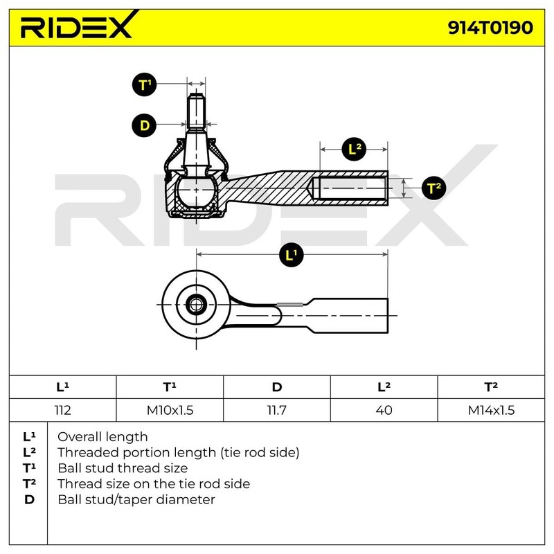 RIDEX 914T0190 Tie Rod End Right Front Axle